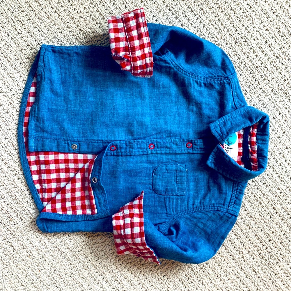 Boden Chambray Shirt with Gingham Lining 12-18m